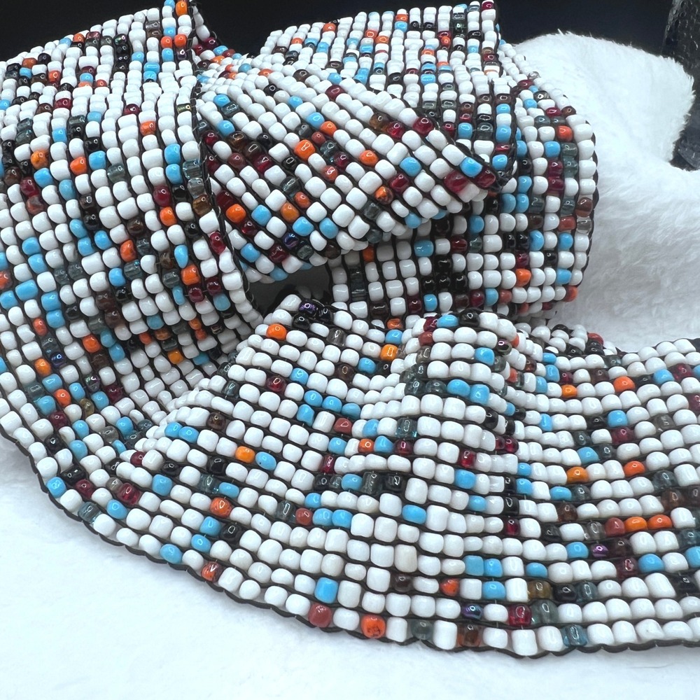 vintage Belt Stretch Glass Seed Bead Boho Handcrafted 15-28" 2.5" wide